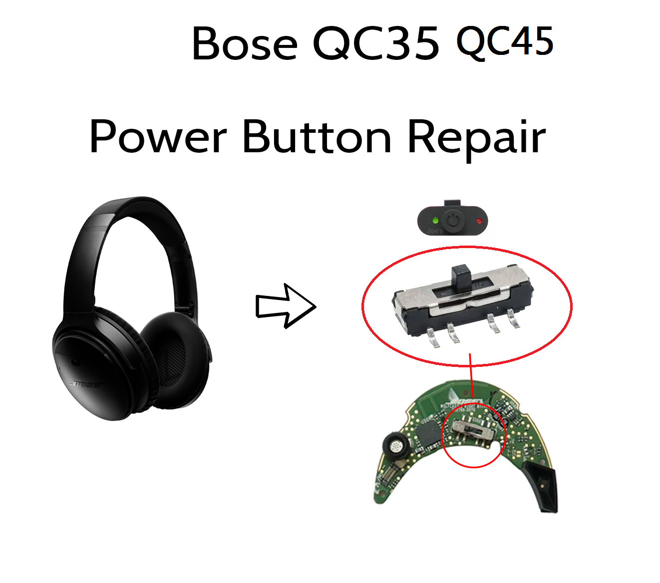 Bose Headphone Qc45 - Vervangende aan/uit-knop en schuifregelaar voor Bose